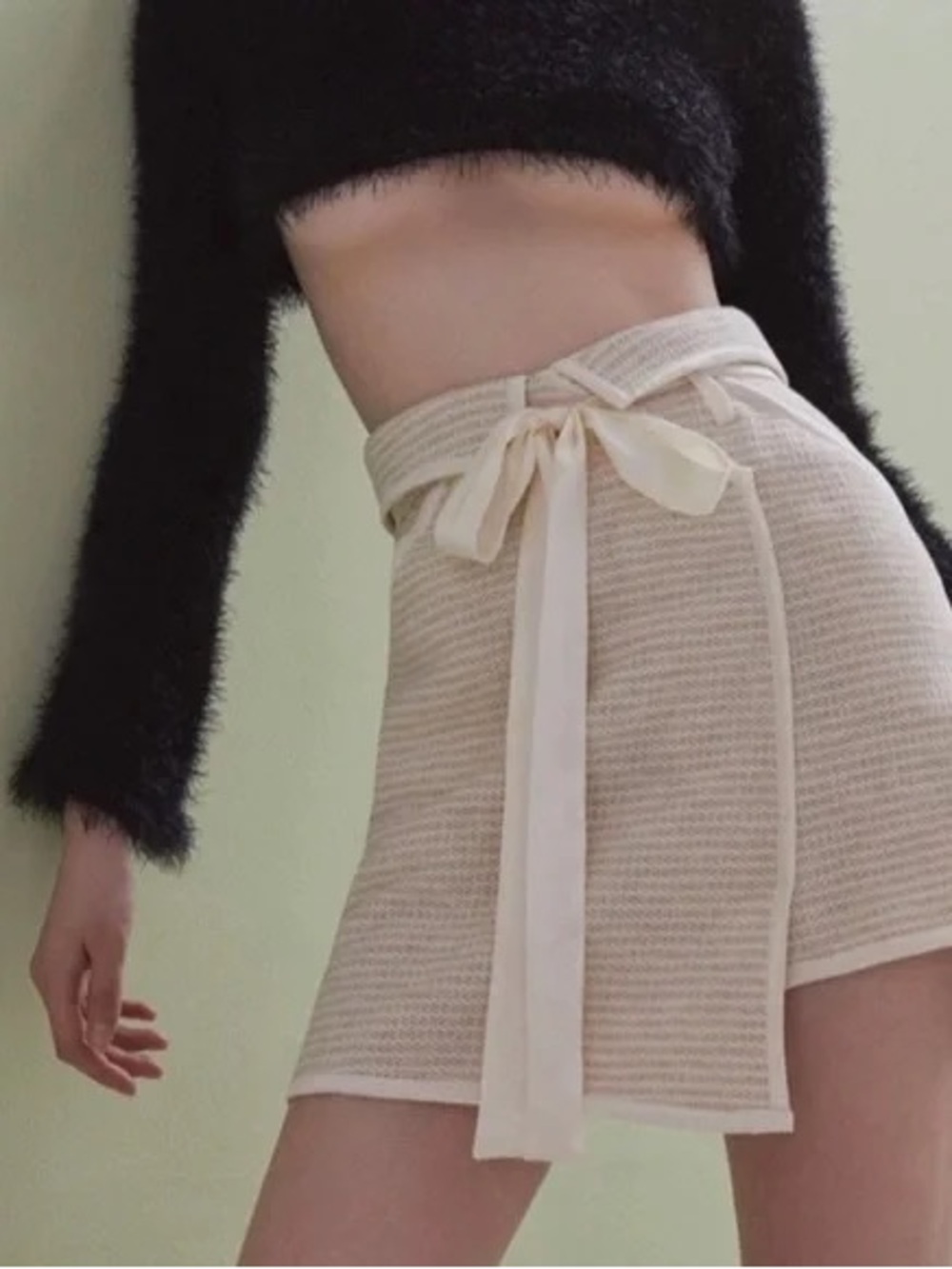 For love and lemons Cream Knit Wrap Mini Skirt with Waist Tie